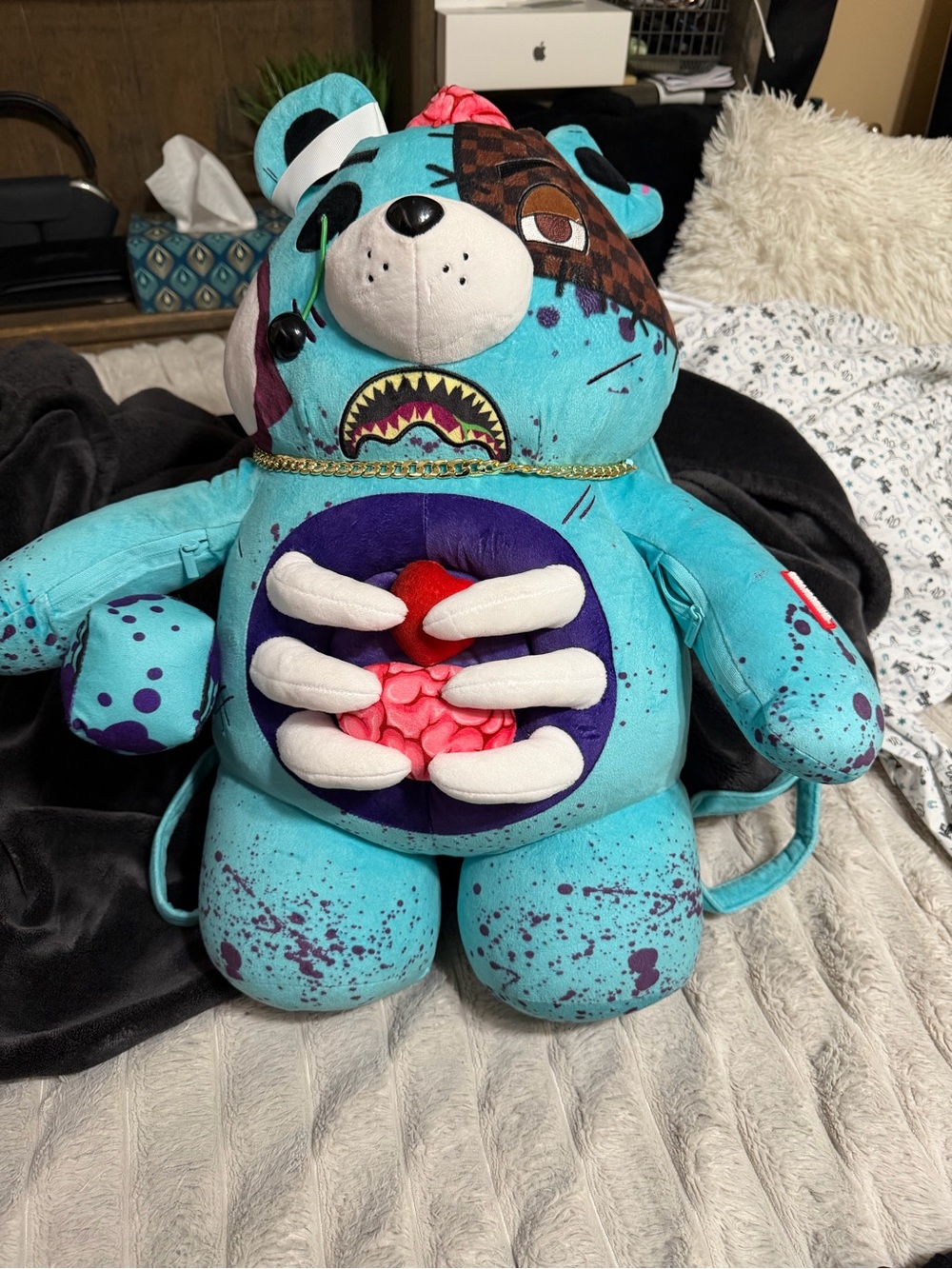 Plush Fantasy Bear Toy - Teal with Purple & Pink Accents